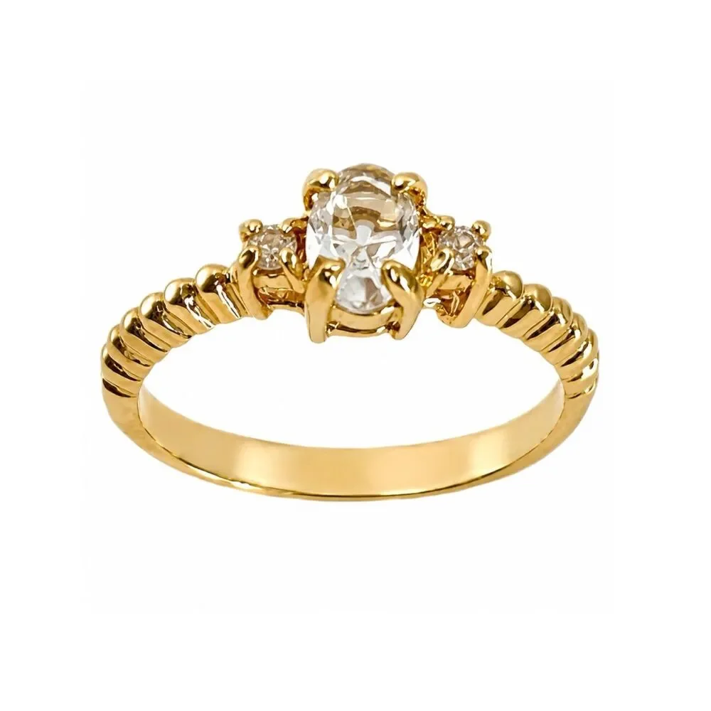Vintage 1970s Ring Size 5 Austrian Crystal Cluster Textured Gold Plated - 14S